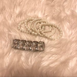 Chunky rhinestone / stackable pearl bracelets